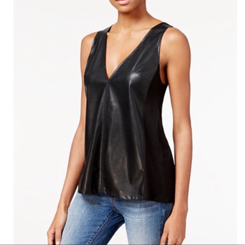 Rachel Rachel Roy Black Faux Leather Tank Top